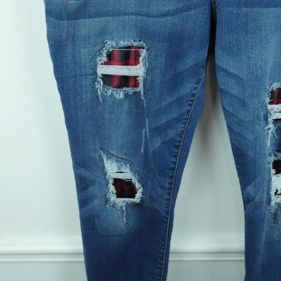 Judy Blue 3XL Jeans Skinny Fit Distressed Denim Plaid Contrast Grunge Western - Picture 5 of 11